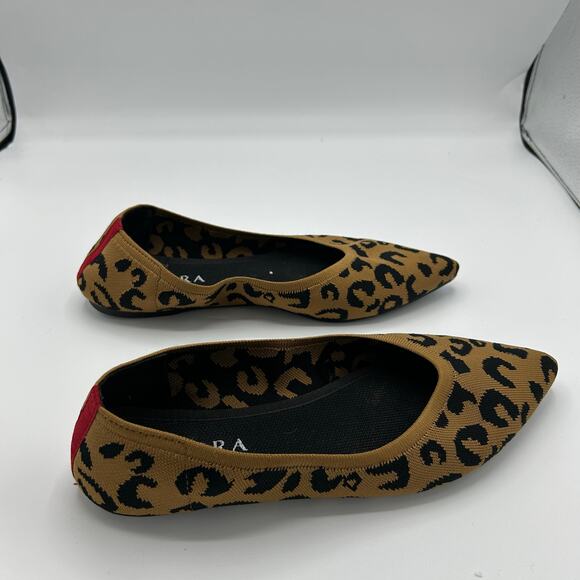 Serra Pointed Toe Flats Women’s 9 Leopard Knit Slip‑On Neutral Tan Black - Picture 7 of 12